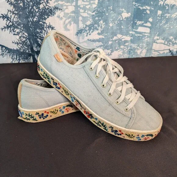🌼 Garden Party Goals | Keds Embroidered Chambray Sneakers (Sz 8) - Picture 1 of 8